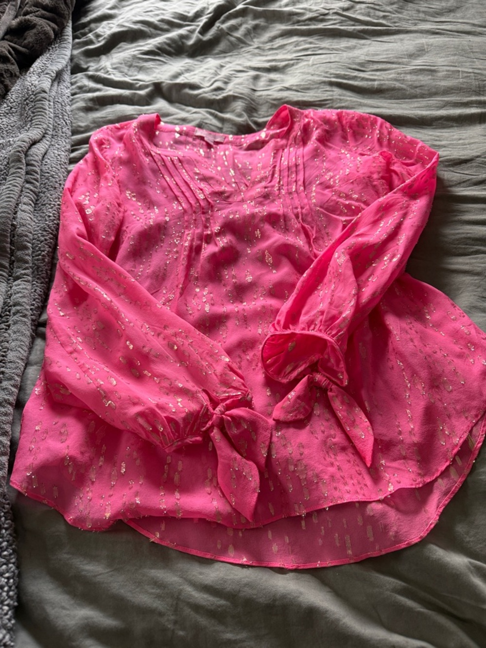 Lilly Pulitzer Pink Metallic Accent Long-Sleeve Blouse EUC